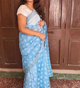 Sky Blue Floral Saree