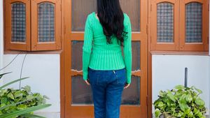 Ribbed Green V Neck Top