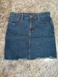 MAX Denim Skirt with Ruffle Ripped Design, Size -S