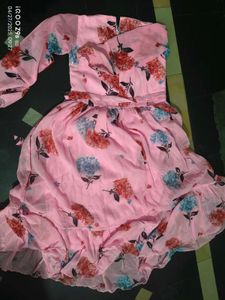 Pink Floral Dress with Long Sleeves