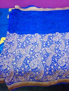 Elegant Blue Heavy Embroidered Saree