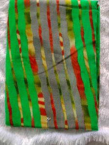 Veena Fancy Saree - Green &amp; Gray Stripes
