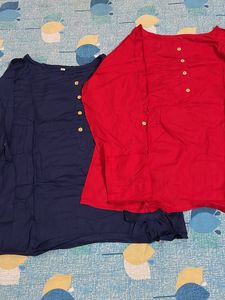 Long Sleeve Red and Navy Combo Set