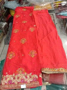 Red Embroidered Dress Material