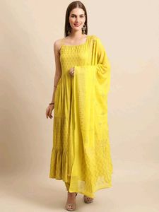 Yellow Printed Anarkali Suit