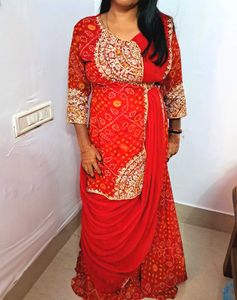 Elegant Red Embroidered Festive Gown