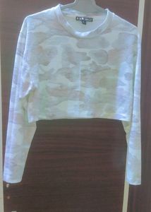 Abstract Print Full Sleeves White Crop Top
