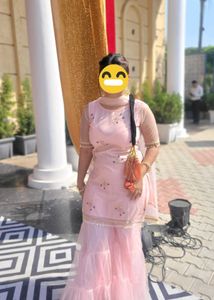 Pink Embroidered Kurta With Sharara And Dupatta