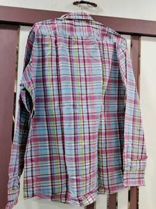 Pink Green White Multicolour Multistriped Shirt