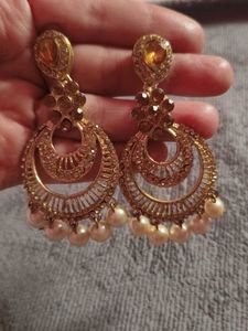 Elegant Gold Tone Pearl Drop Earrings