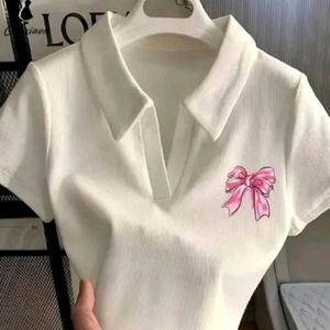 White Polo Shirt with Bow Detail