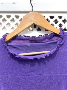Purple Ruffle Trim Long Sleeves Top A