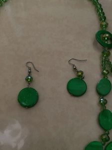 Green Beaded Necklace &amp; Earrings Set