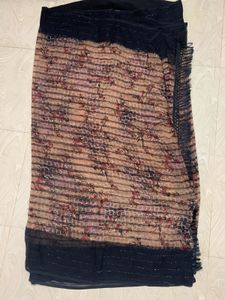 Floral Print Fringed Saree