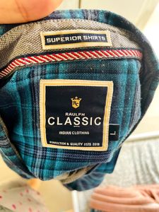 Men L Size Full Sleeve Formal Check Blue Shirt