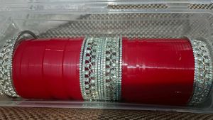 Rishabh Bangles - Pink &amp; Silver Embellished Set