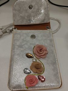 Silver Sling Bag with Floral Detail