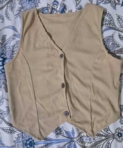 Beige Button-Down Vest