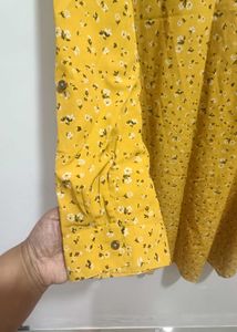 Sztori Mustard Floral Print Pathani Kurta
