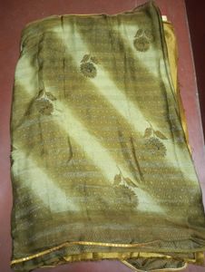 Elegant Olive Green Floral Saree