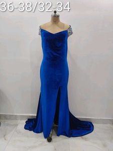 Elegant Blue Velvet Gown