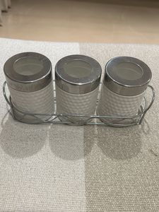 Set Of 3  Ceramic Storage Bottles With Stand