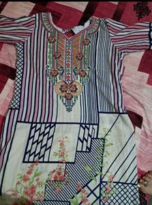 Striped &amp; Floral Print Kurti