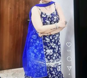 Blue Floral Print Spaghetti Strap Dress