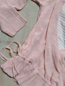 Pink Wrap-Front Long Sleeve Top