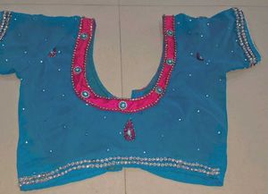 Blue and pink Stones saree
