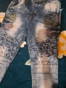 Stylish Blue Patterned Jeans