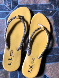Yellow Beaded Flip-Flops(size-37/38)
