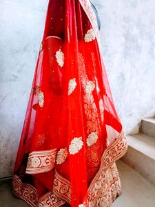 Red &amp; Gold Embroidered Lehenga Set