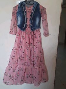 Floral Frock With Jeans Coat