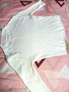 White Ribbed Long Sleeve Top