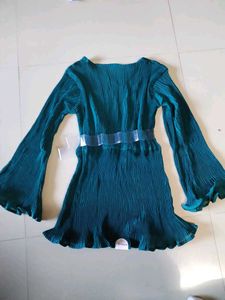 Teal Pleated Mini Dress