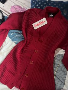 Red Cashmere Wool Cardigan