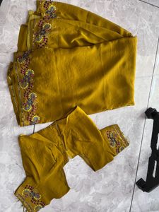 Mustard Sari with Intricate Embroidery