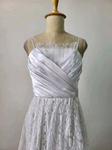 White Lace &amp; Ruffle Midi Dress