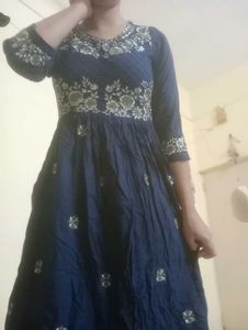 Navy Embroidered Anarkali Dress
