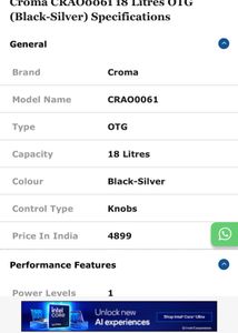 Croma Original Otg Oven 18 L