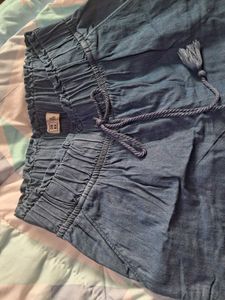 Blue Denim Drawstring Waist Pants