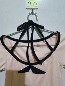 Korean Cute Pink Sailor Tie Up Back Top