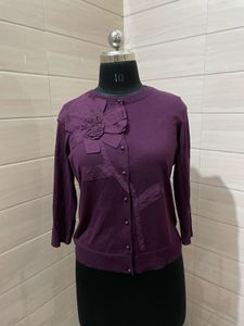 korean imported Elegant dark Purple floral Cardiga