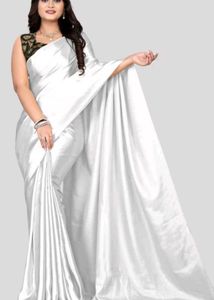 Elegant White Satin Saree