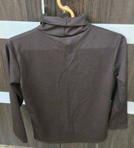 Combo Brown And Beige Turtleneck Long Sleeve Top