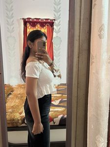 White Smocked Off-Shoulder Crop Top