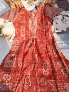 Hand Stitched Kurti Combo | Peach Floral &amp; Rust Pr