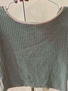 Green Ribbed Korean Top