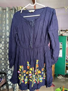 Navy Embroidered Tunic Top